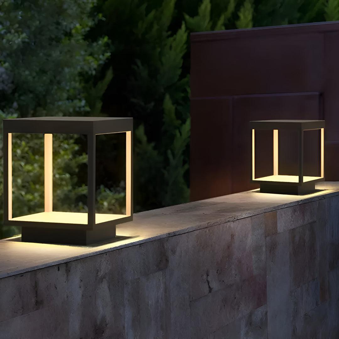 Outdoor Fence Post Light Fixture With Open Frame Design