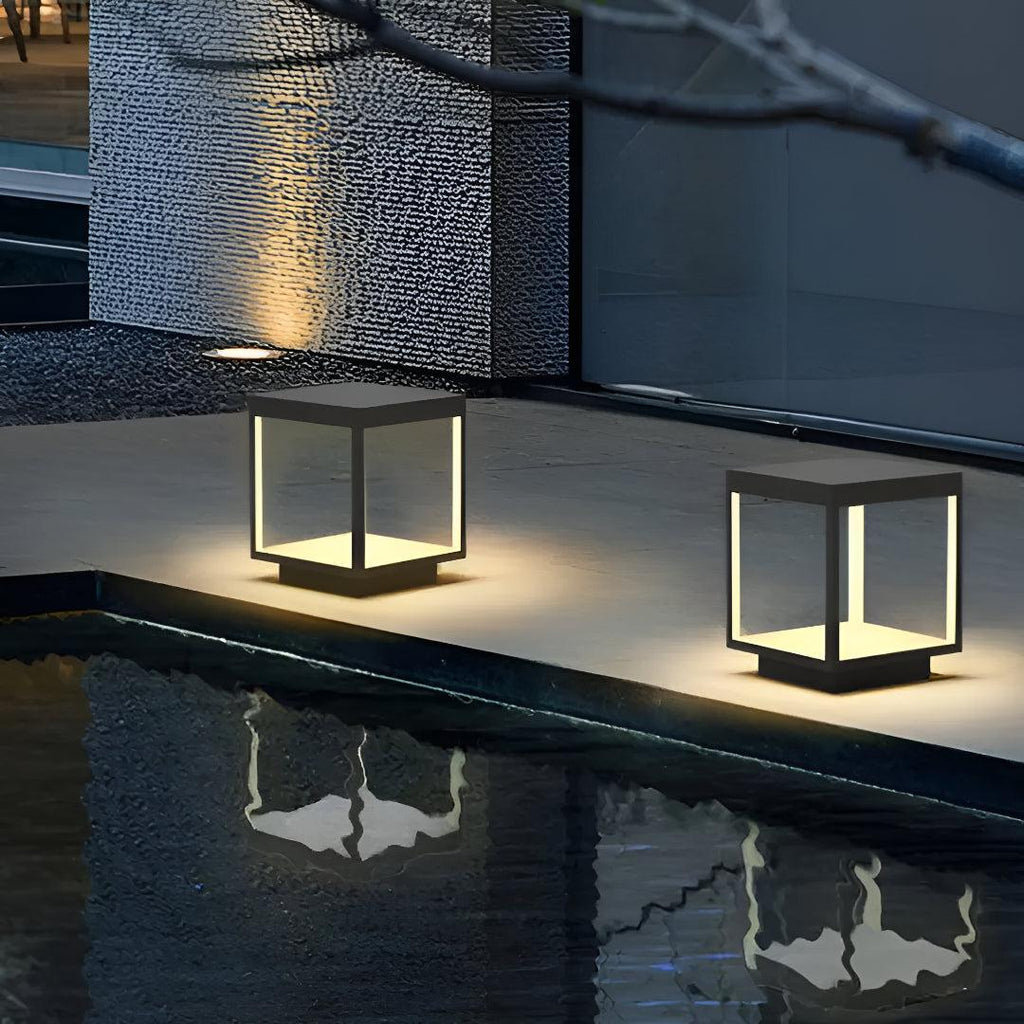Outdoor Fence Post Light Fixture With Open Frame Design