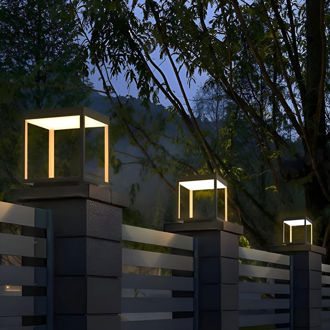 Outdoor Fence Post Light Fixture With Open Frame Design