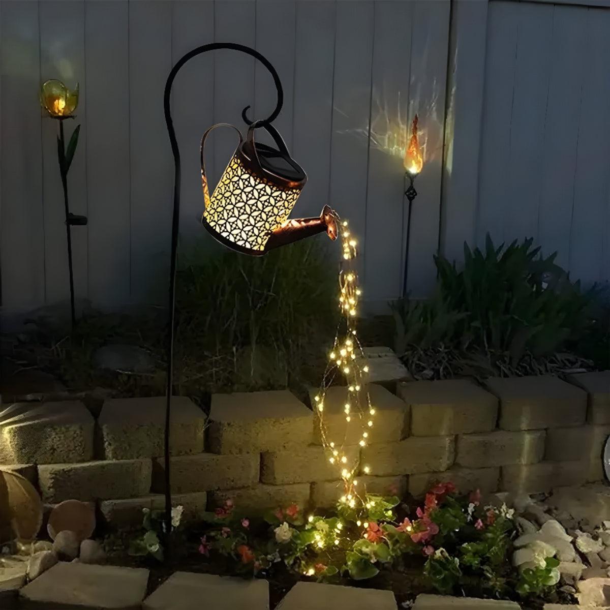 Outdoor Solar Garden Light With Cascading Watering Can LED Lantern