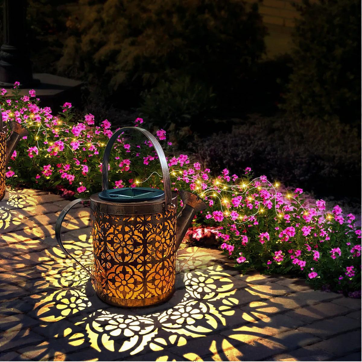 Outdoor Solar Garden Light With Cascading Watering Can LED Lantern