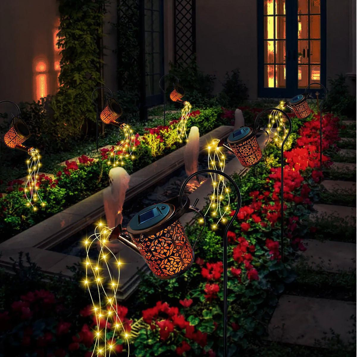 Outdoor Solar Garden Light With Cascading Watering Can LED Lantern