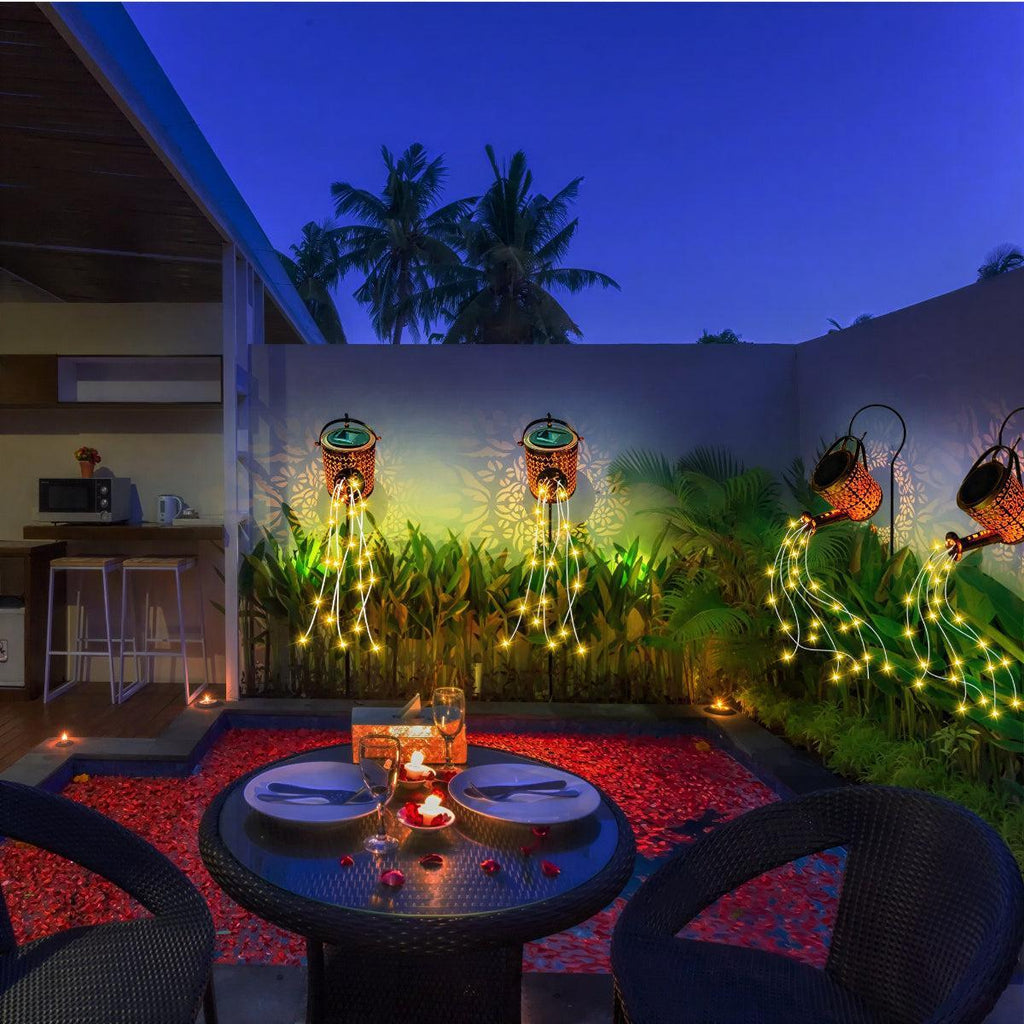 Outdoor Solar Garden Light With Cascading Watering Can LED Lantern
