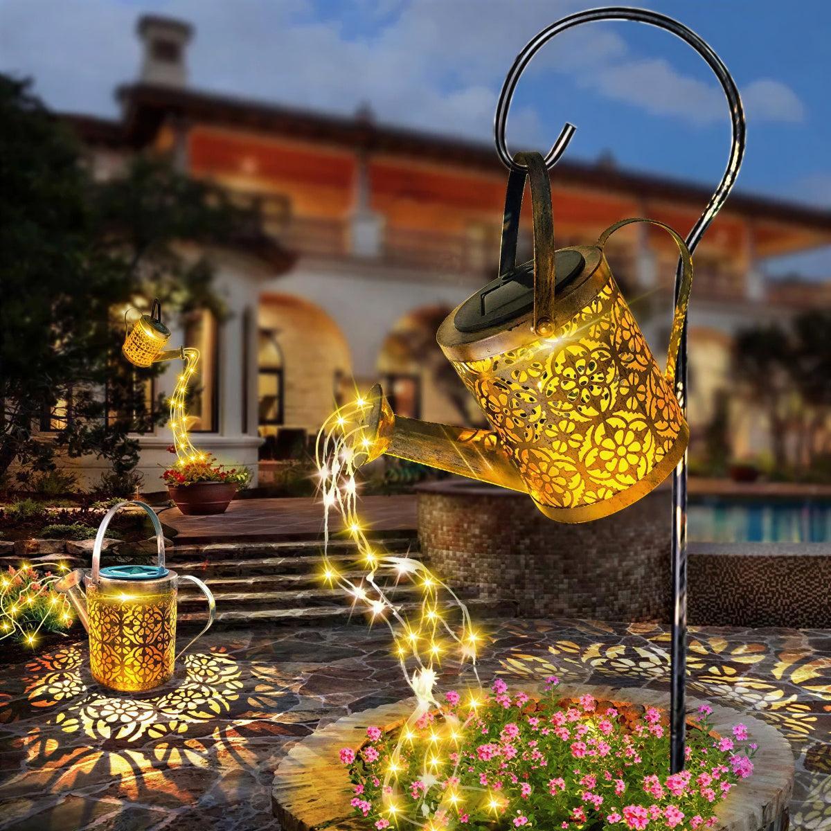 Outdoor Solar Garden Light With Cascading Watering Can LED Lantern