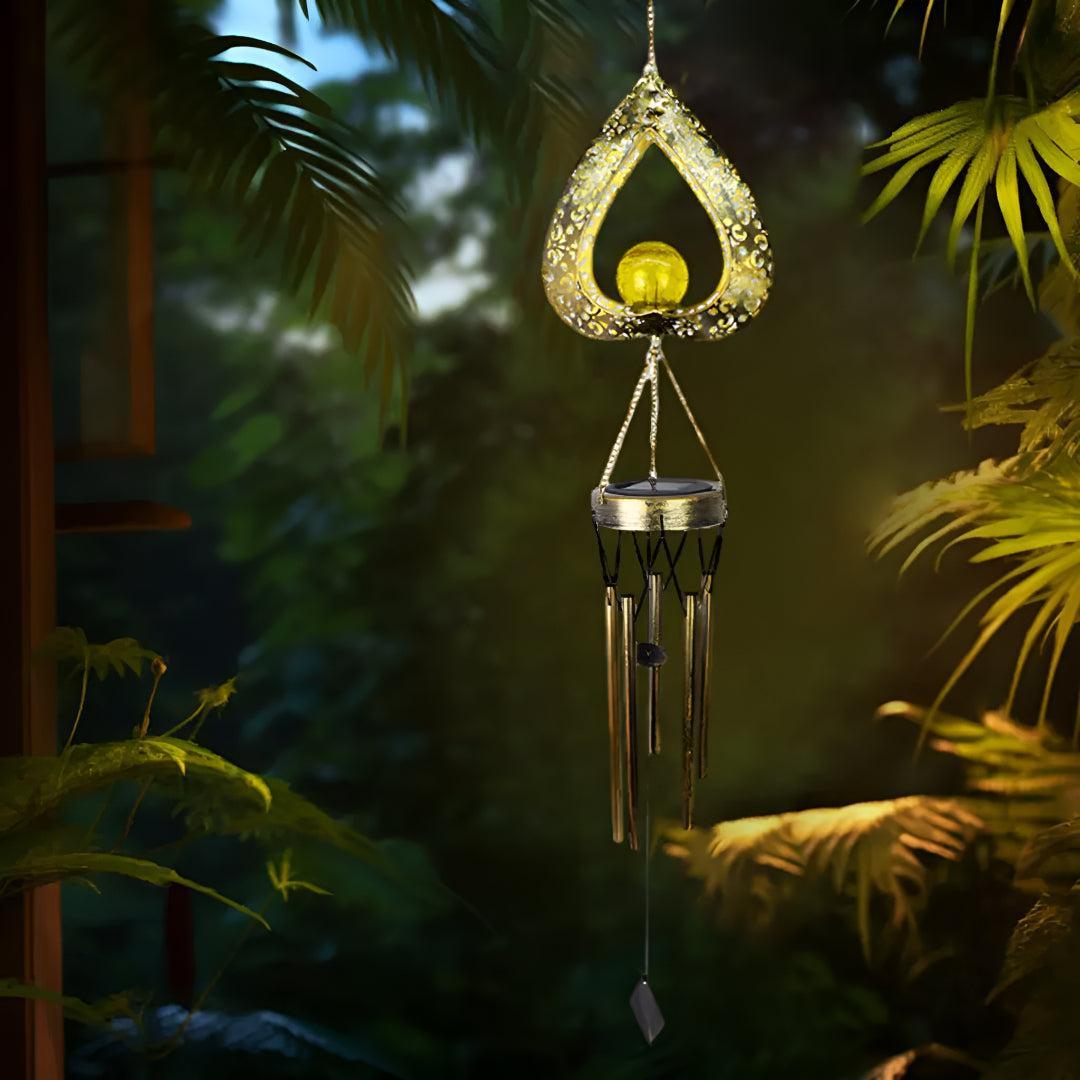 Outdoor Solar Powered Garden Light With Silhouette Heart Shaped Windchimes