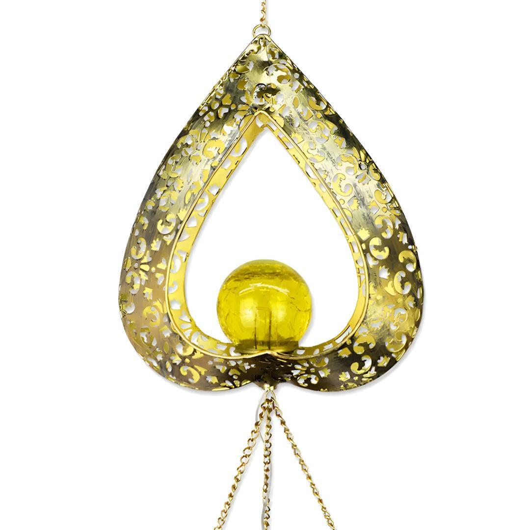 Outdoor Solar Powered Garden Light With Silhouette Heart Shaped Windchimes
