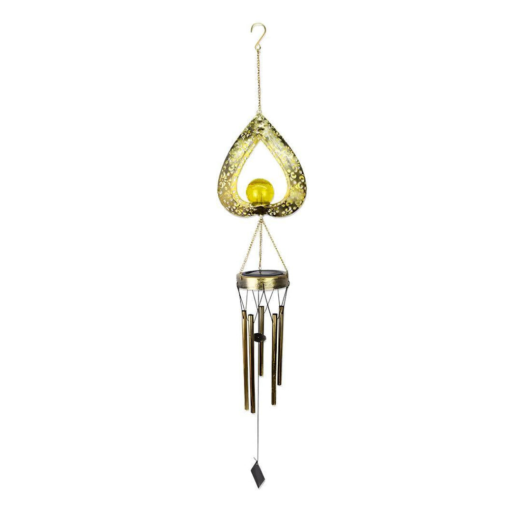 Outdoor Solar Powered Garden Light With Silhouette Heart Shaped Windchimes