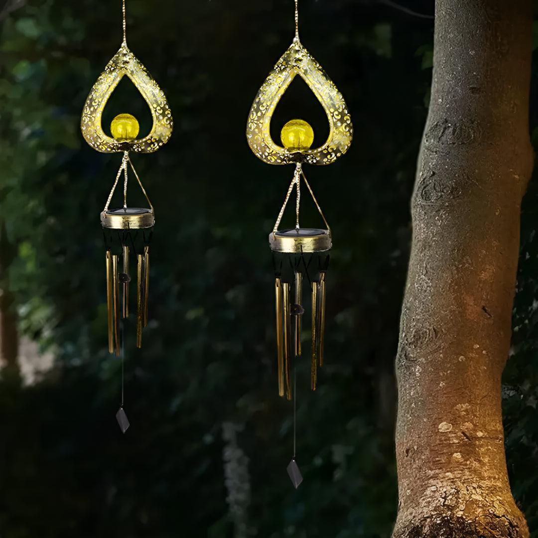 Outdoor Solar Powered Garden Light With Silhouette Heart Shaped Windchimes