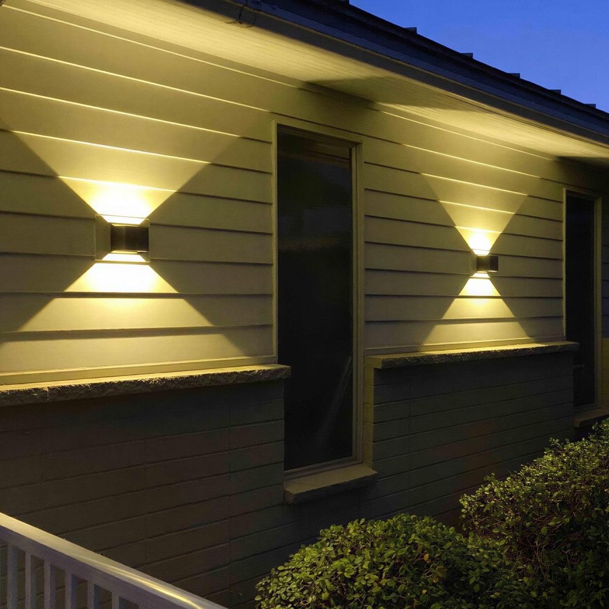 Outdoor Square Cube Wall Light Fixture With Up and Down Directional Glow