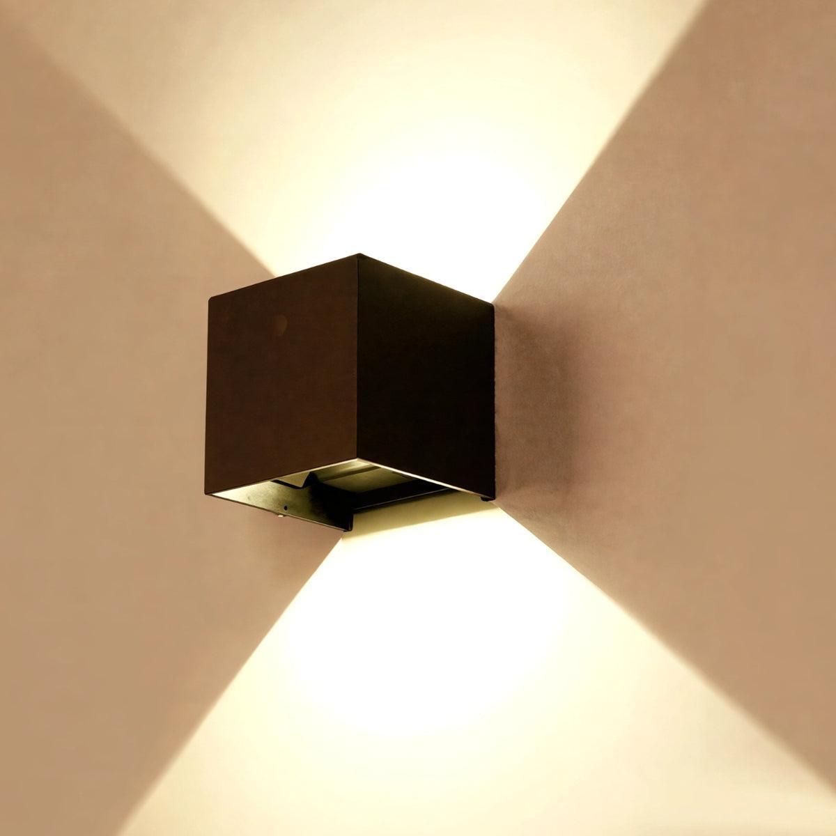 Outdoor Square Cube Wall Light Fixture With Up and Down Directional Glow