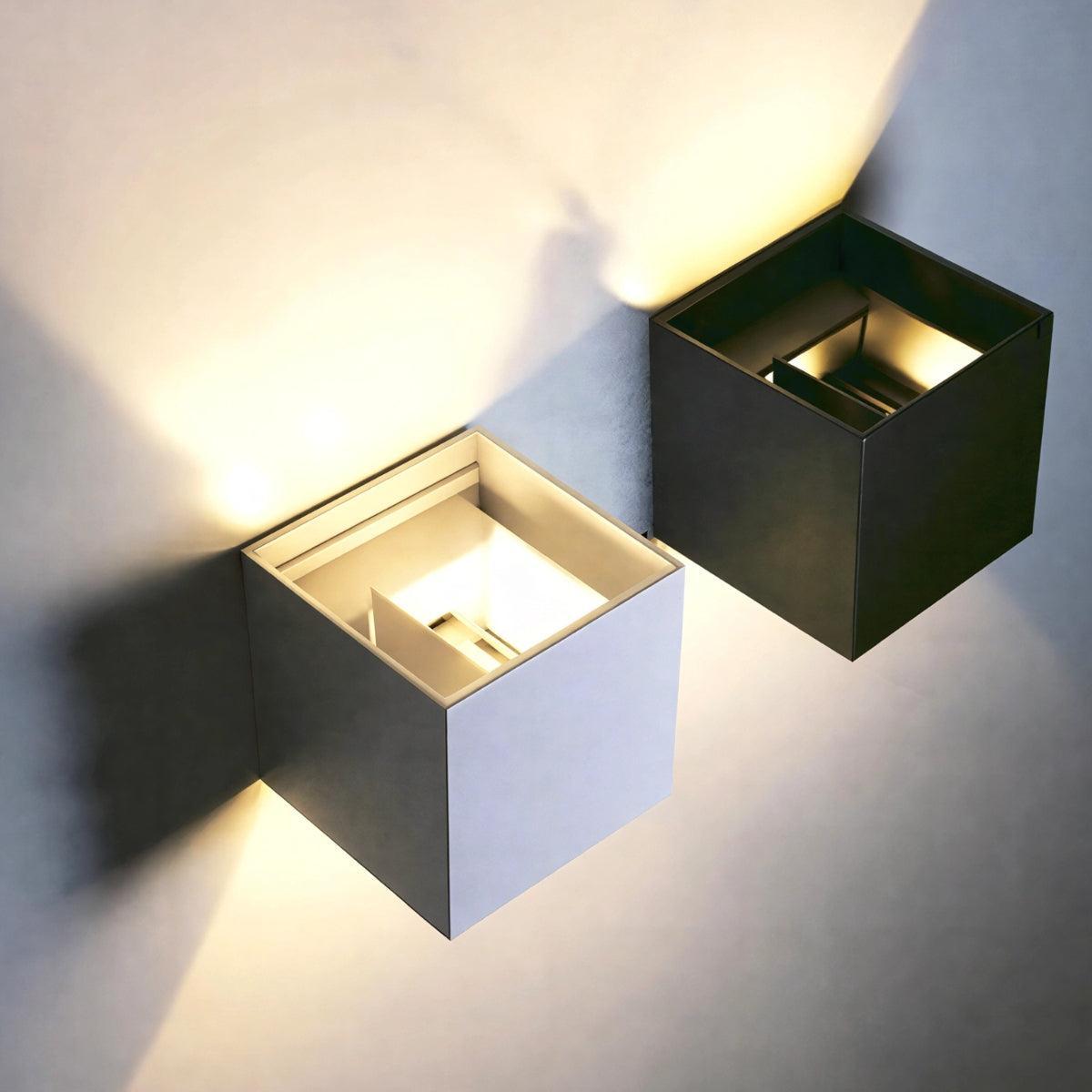 Outdoor Square Cube Wall Light Fixture With Up and Down Directional Glow