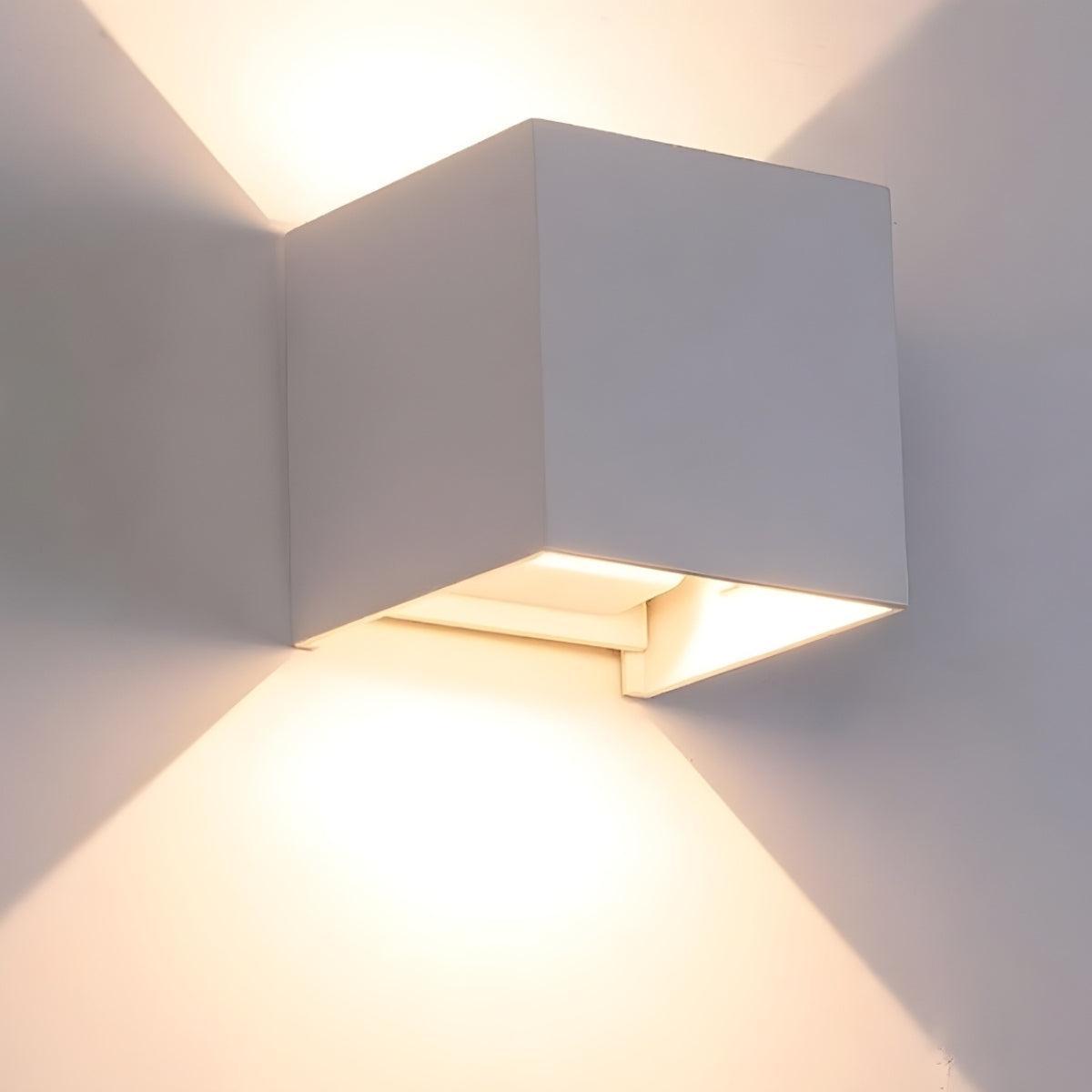 Outdoor Square Cube Wall Light Fixture With Up and Down Directional Glow