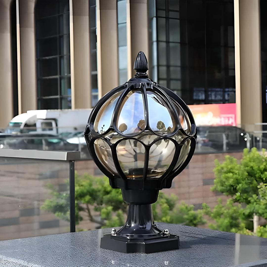 Outdoor Vintage Styled Post Light With Antique Glass Globe Lantern