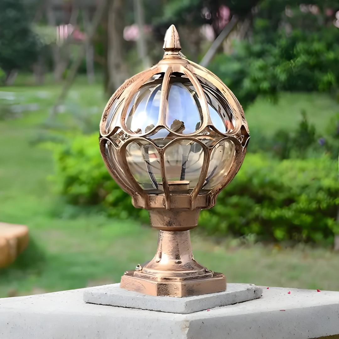 Outdoor Vintage Styled Post Light With Antique Glass Globe Lantern
