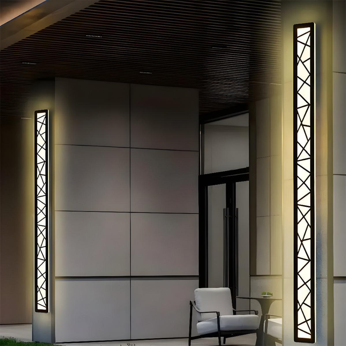 Outdoor Wall Light Fixture With Geometric Lattice LED Bar