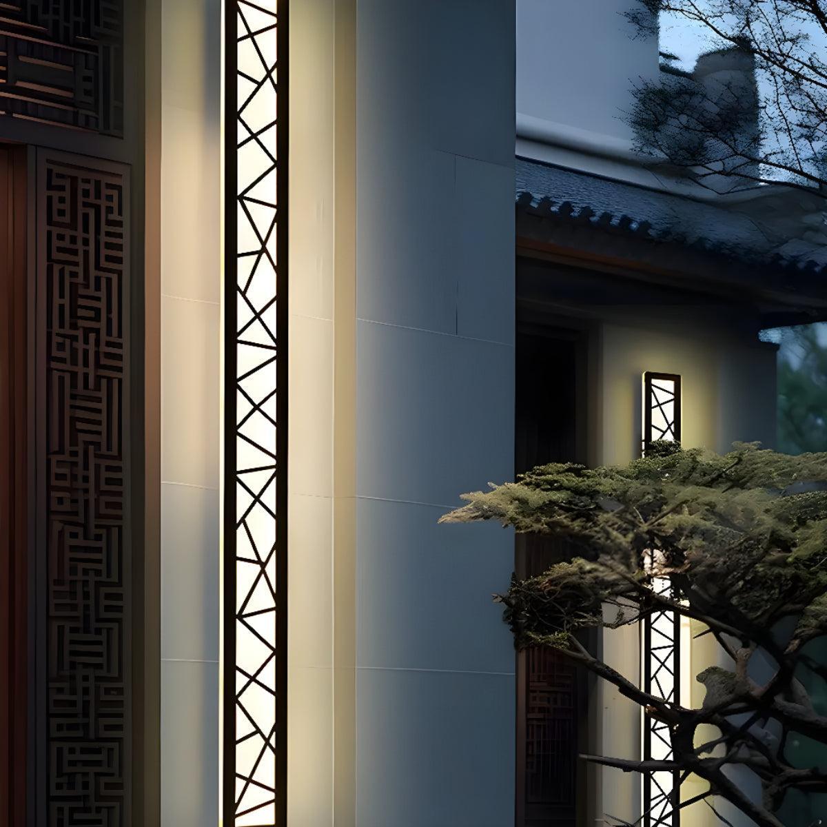 Outdoor Wall Light Fixture With Geometric Lattice LED Bar
