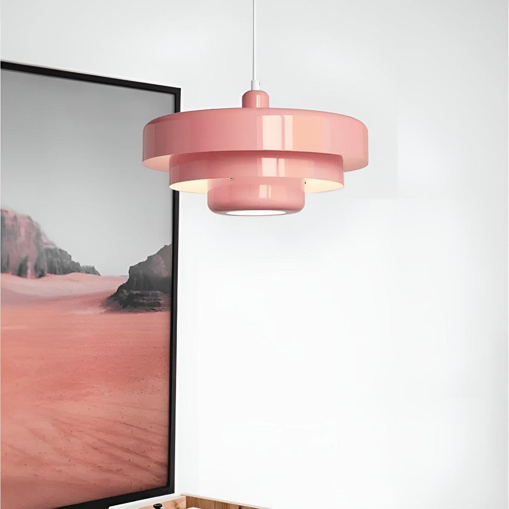 Pendant Hanging Lamp Light With Mid Century Design And Tiered Shade
