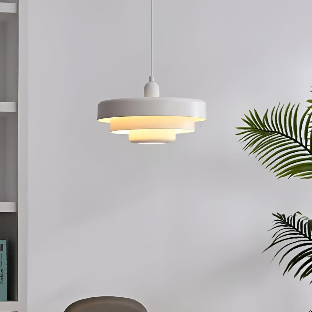 Pendant Hanging Lamp Light With Mid Century Design And Tiered Shade