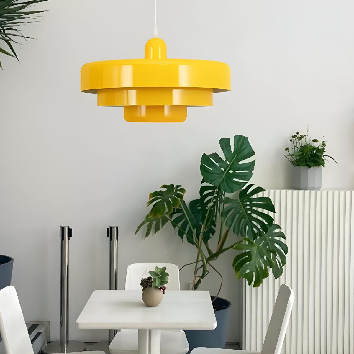 Pendant Hanging Lamp Light With Mid Century Design And Tiered Shade