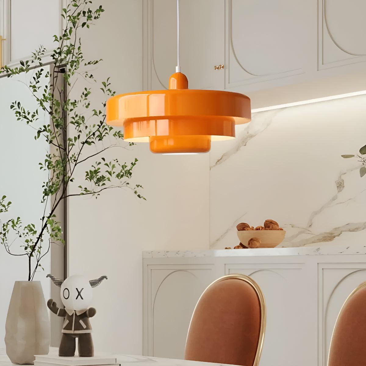 Pendant Hanging Lamp Light With Mid Century Design And Tiered Shade