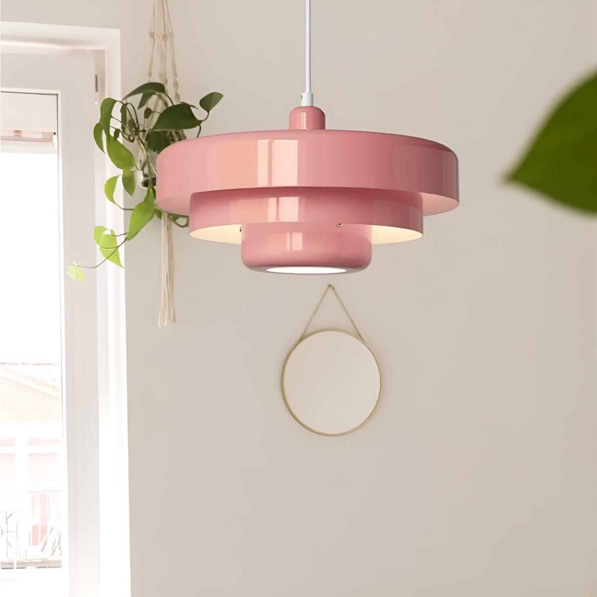 Pendant Hanging Lamp Light With Mid Century Design And Tiered Shade