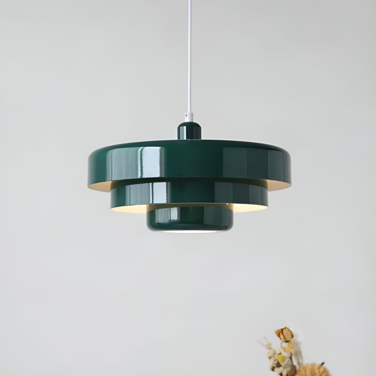 Pendant Hanging Lamp Light With Mid Century Design And Tiered Shade