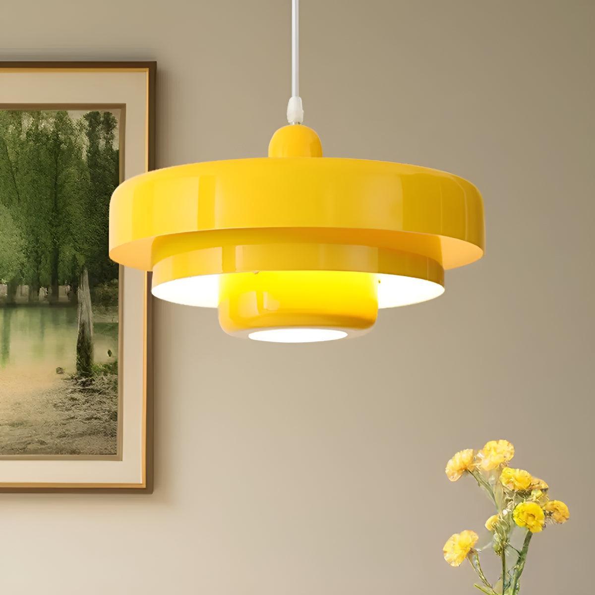 Pendant Hanging Lamp Light With Mid Century Design And Tiered Shade