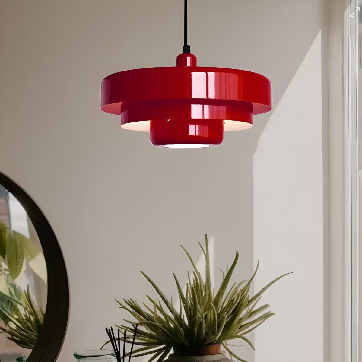 Pendant Hanging Lamp Light With Mid Century Design And Tiered Shade
