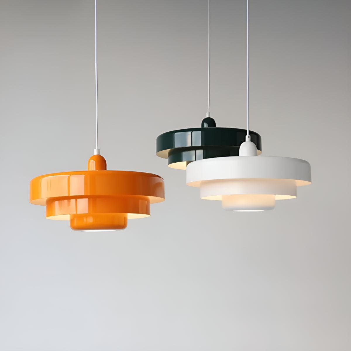 Pendant Hanging Lamp Light With Mid Century Design And Tiered Shade