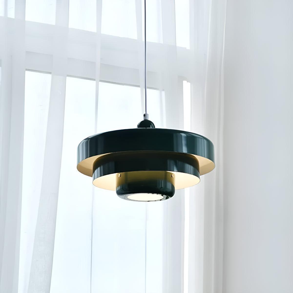 Pendant Hanging Lamp Light With Mid Century Design And Tiered Shade