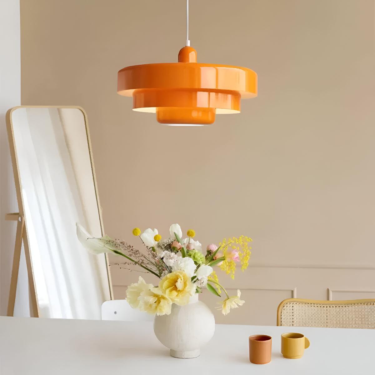 Pendant Hanging Lamp Light With Mid Century Design And Tiered Shade