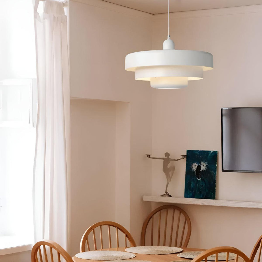 Pendant Hanging Lamp Light With Mid Century Design And Tiered Shade