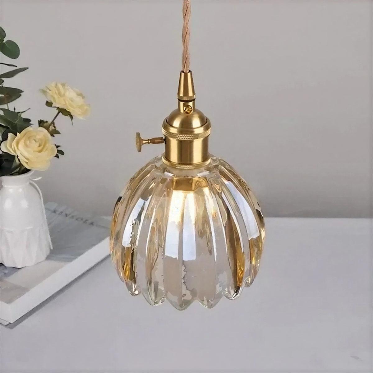 Pendant Light Fixture With Vintage Floral Fluted Shade Design