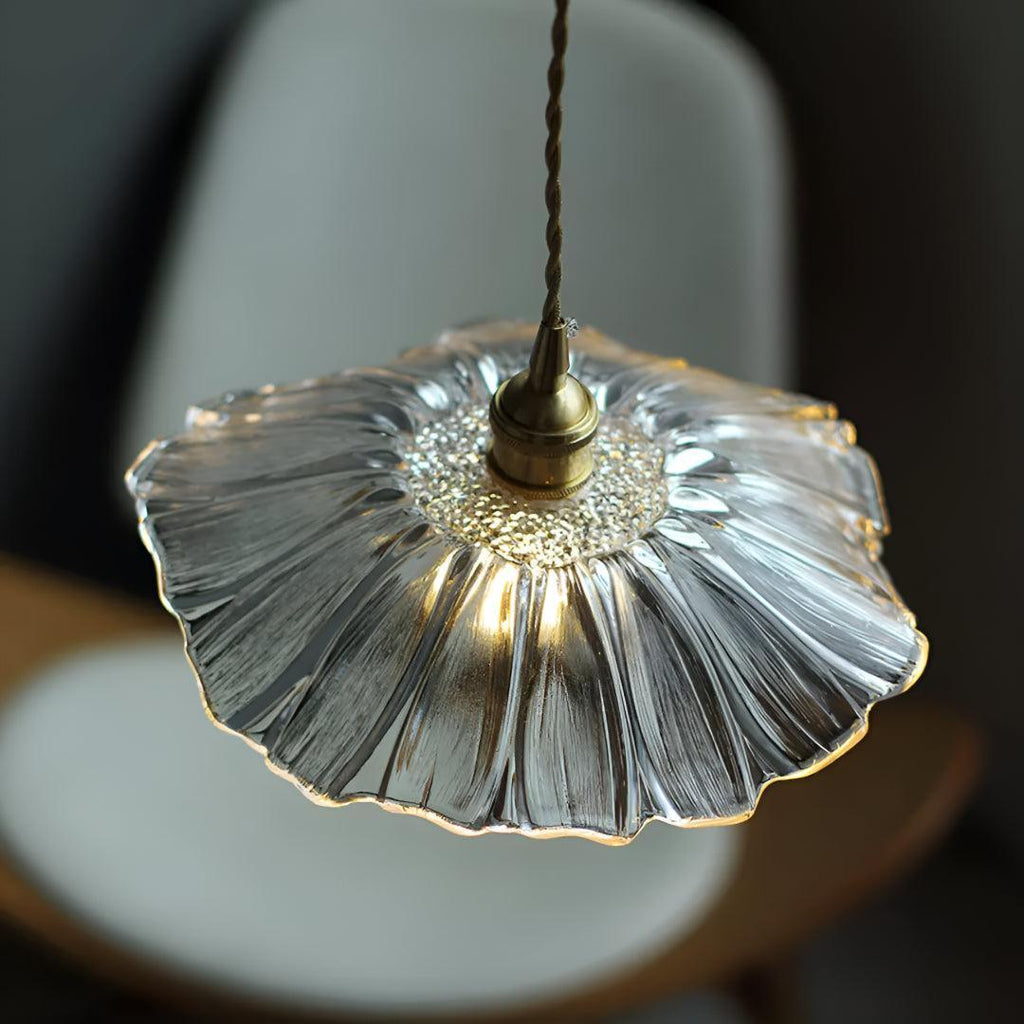 Plug In Hanging Pendant Light Fixture With Flower Styled Glass Shade