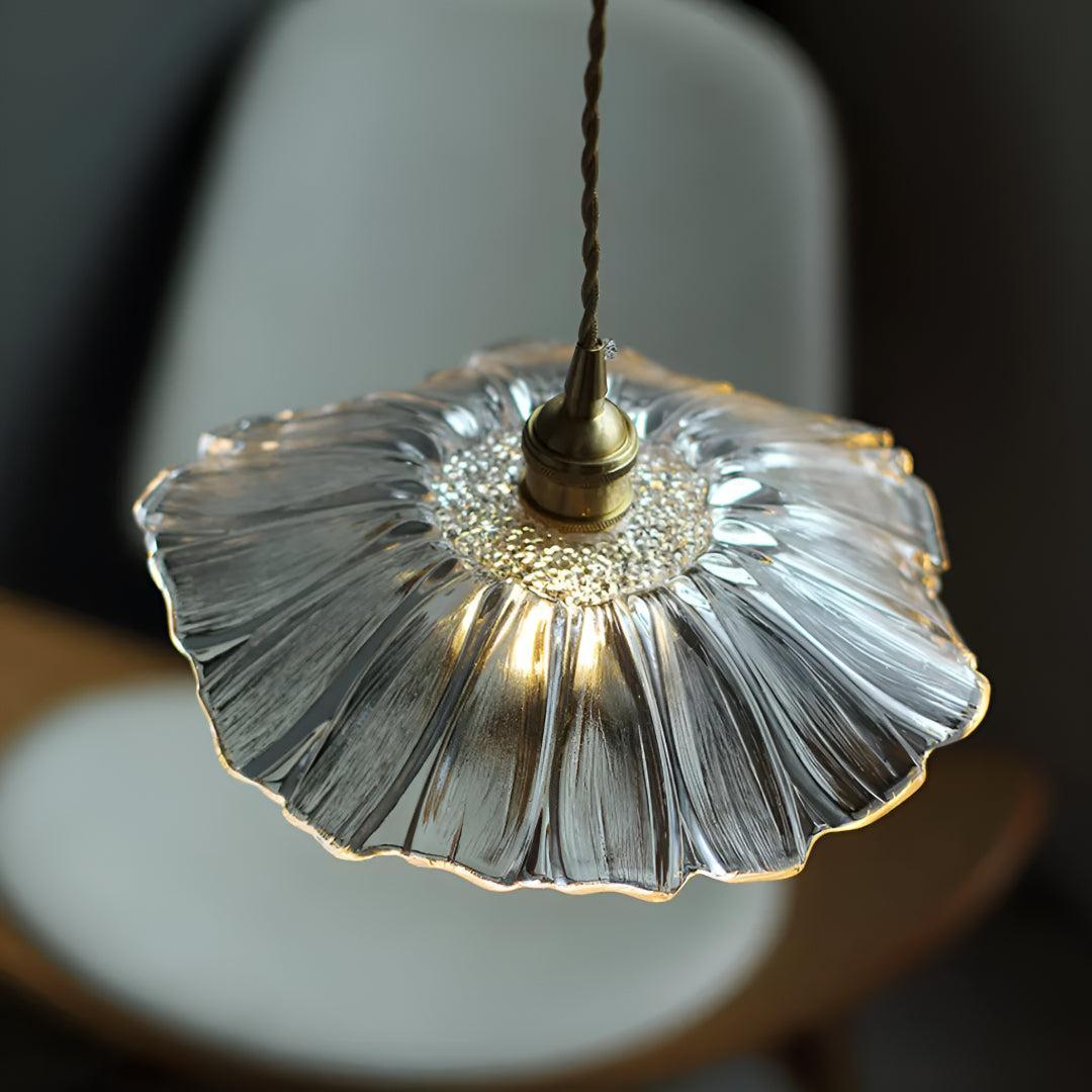 Plug In Hanging Pendant Light Fixture With Flower Styled Glass Shade
