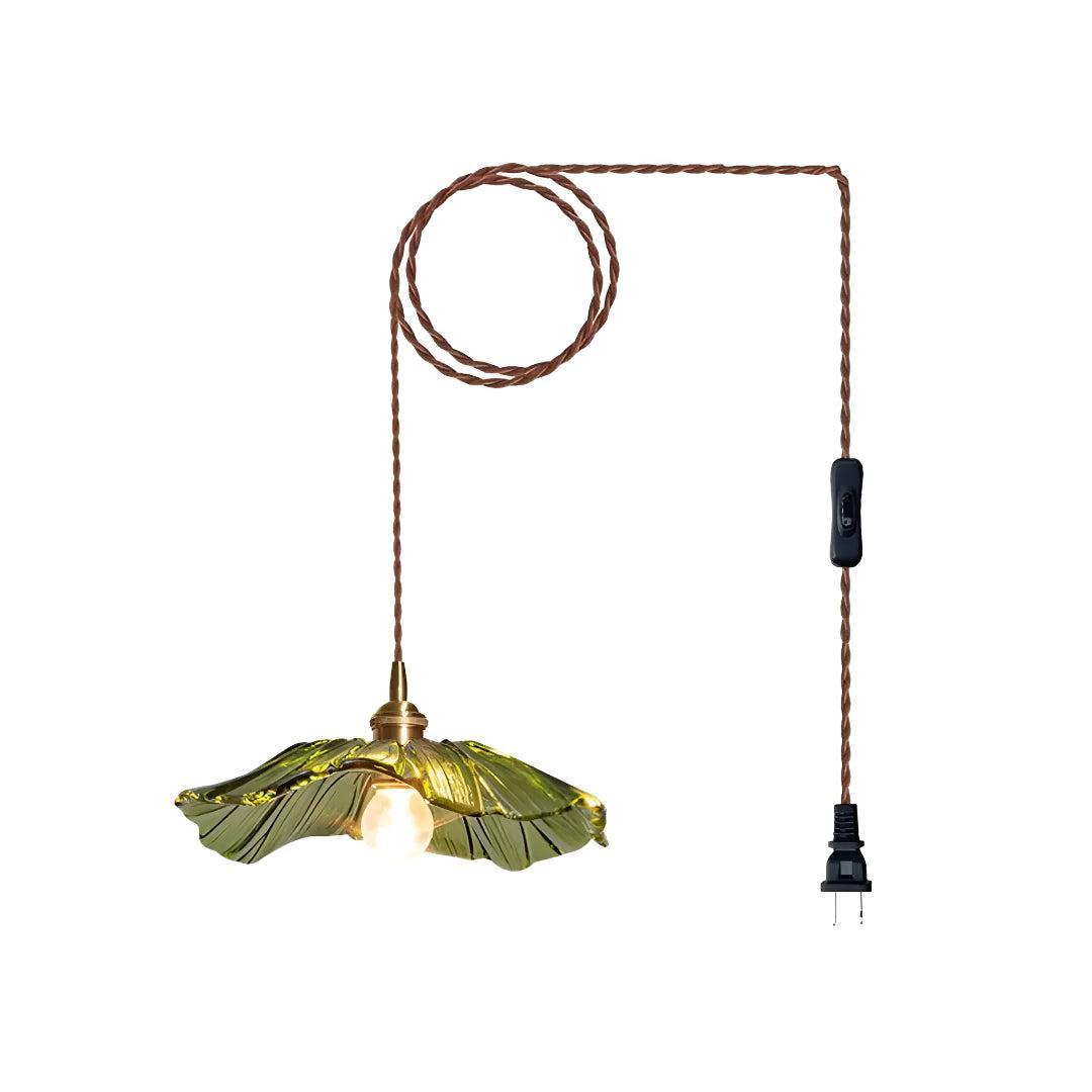 Plug In Hanging Pendant Light Fixture With Flower Styled Glass Shade