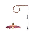 Plug In Hanging Pendant Light Fixture With Flower Styled Glass Shade
