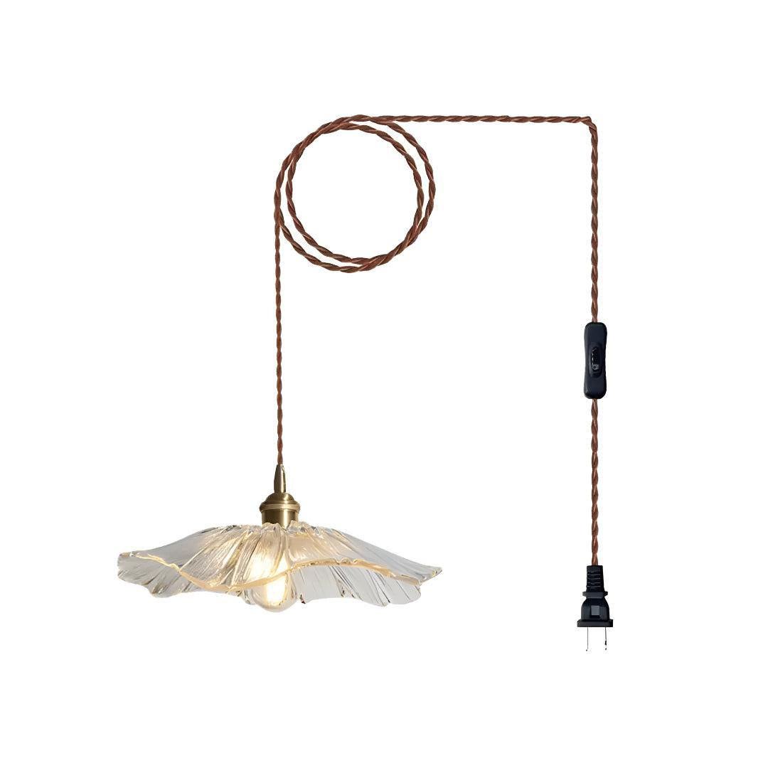 Plug In Hanging Pendant Light Fixture With Flower Styled Glass Shade