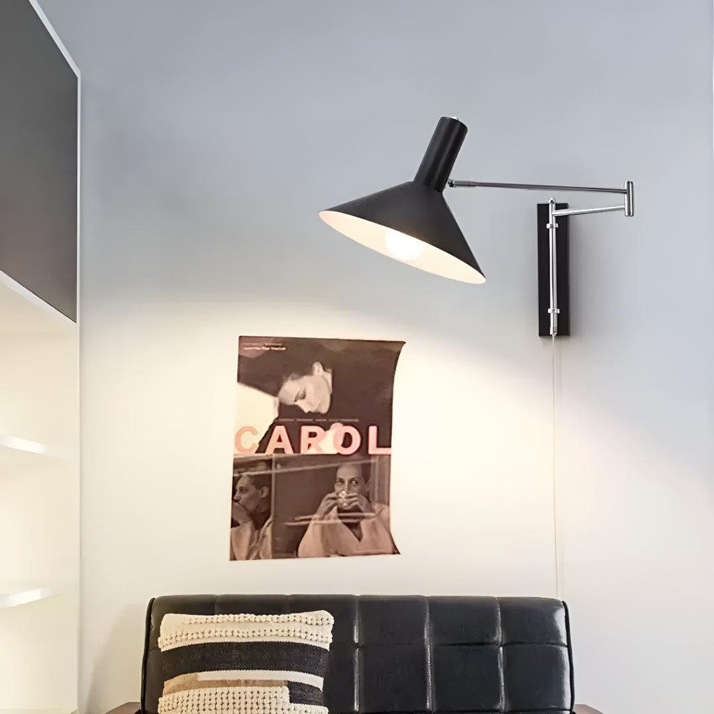Plug In Wall Sconce Light With Metal Adjustable Swing Arm Design