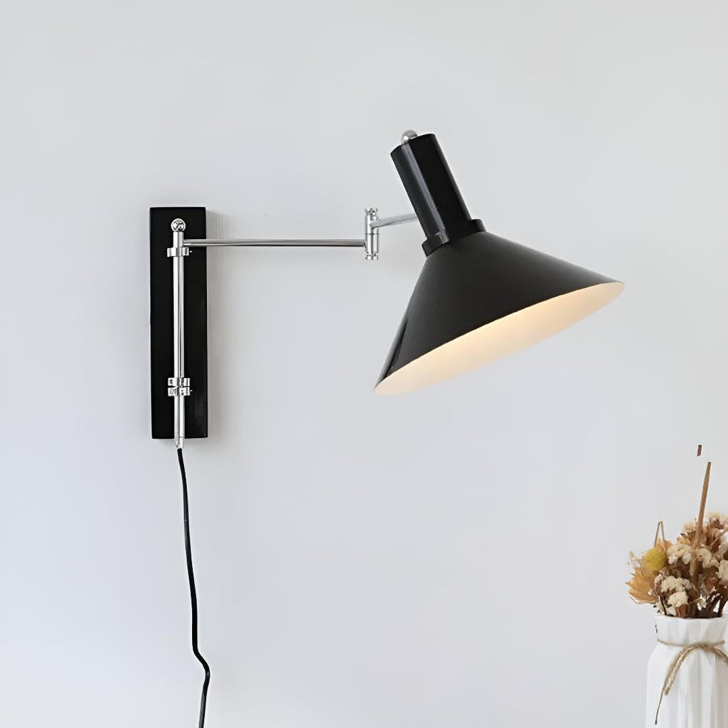Plug In Wall Sconce Light With Metal Adjustable Swing Arm Design