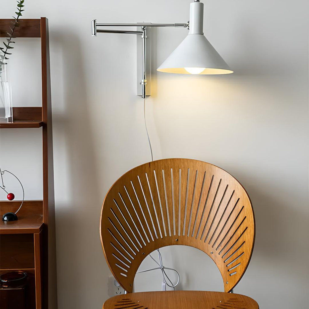 Plug In Wall Sconce Light With Metal Adjustable Swing Arm Design