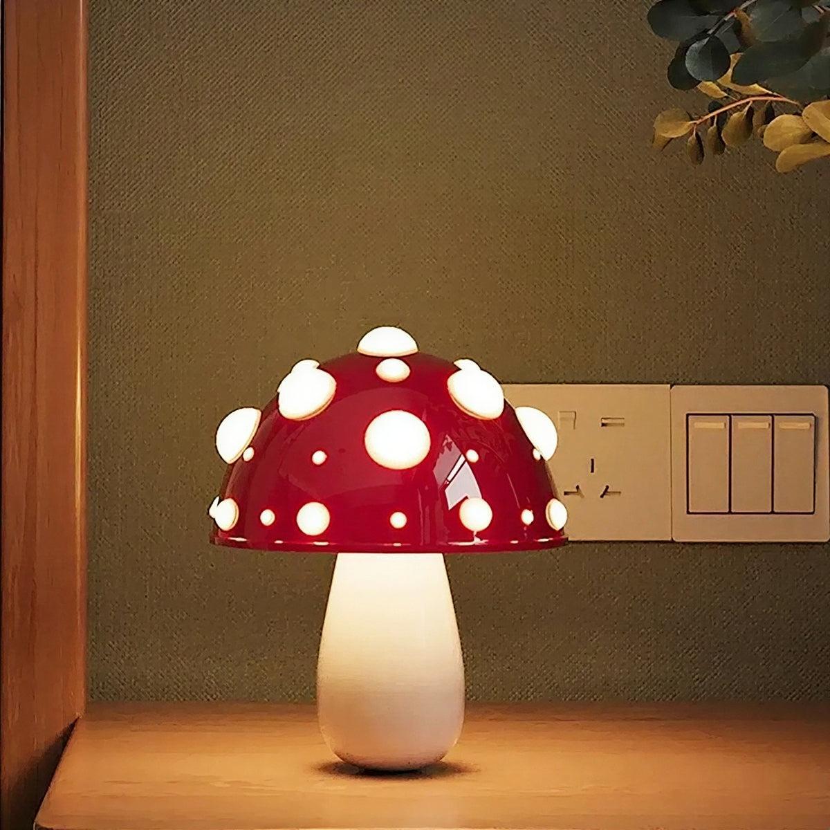 Red Mushroom Table Lamp With Warm Ambient Glow
