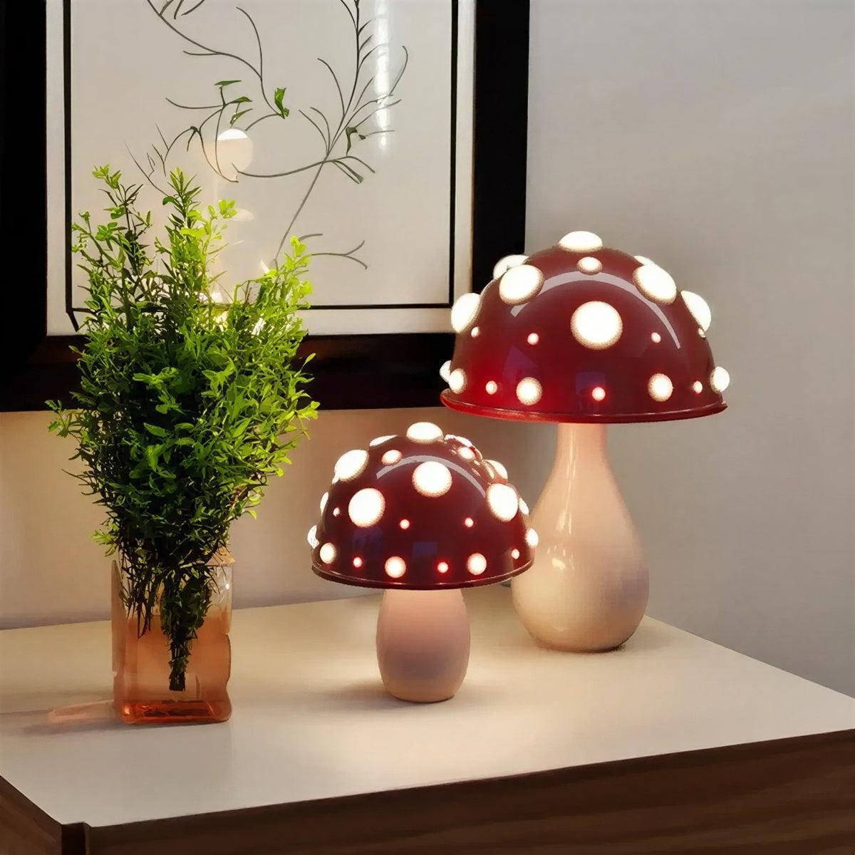 Red Mushroom Table Lamp With Warm Ambient Glow