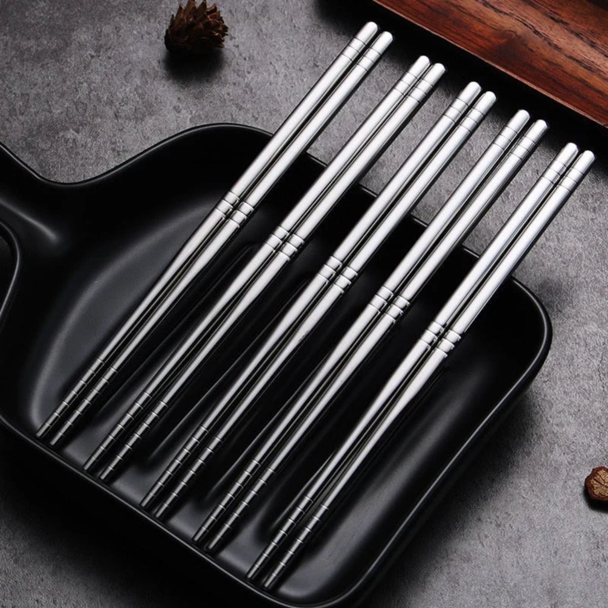 Reusable Stainless Steel Chopsticks With 5 Pair Set