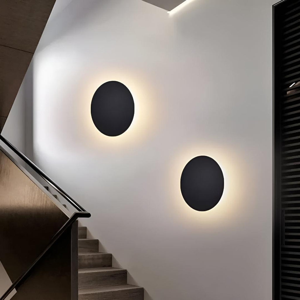 Round Circular Metal Wall Mounted Sconce Light With Ambient Halo Illumination