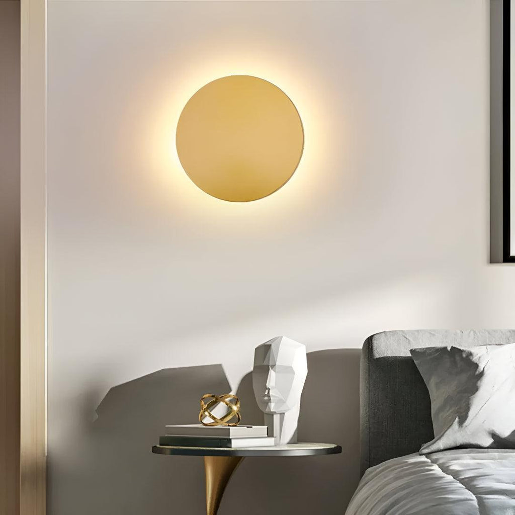 Round Circular Metal Wall Mounted Sconce Light With Ambient Halo Illumination