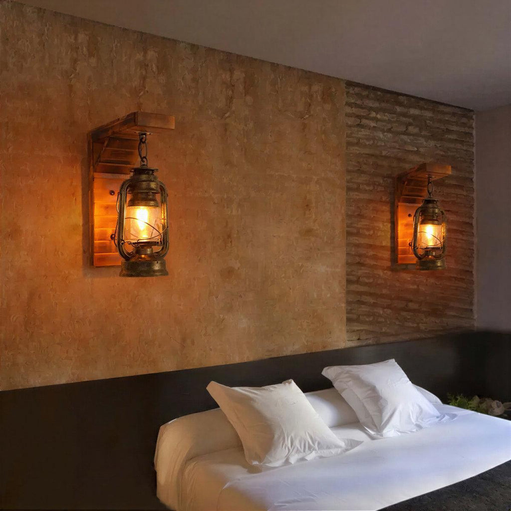 Rustic Industrial Wall Light With Vintage Lantern Design