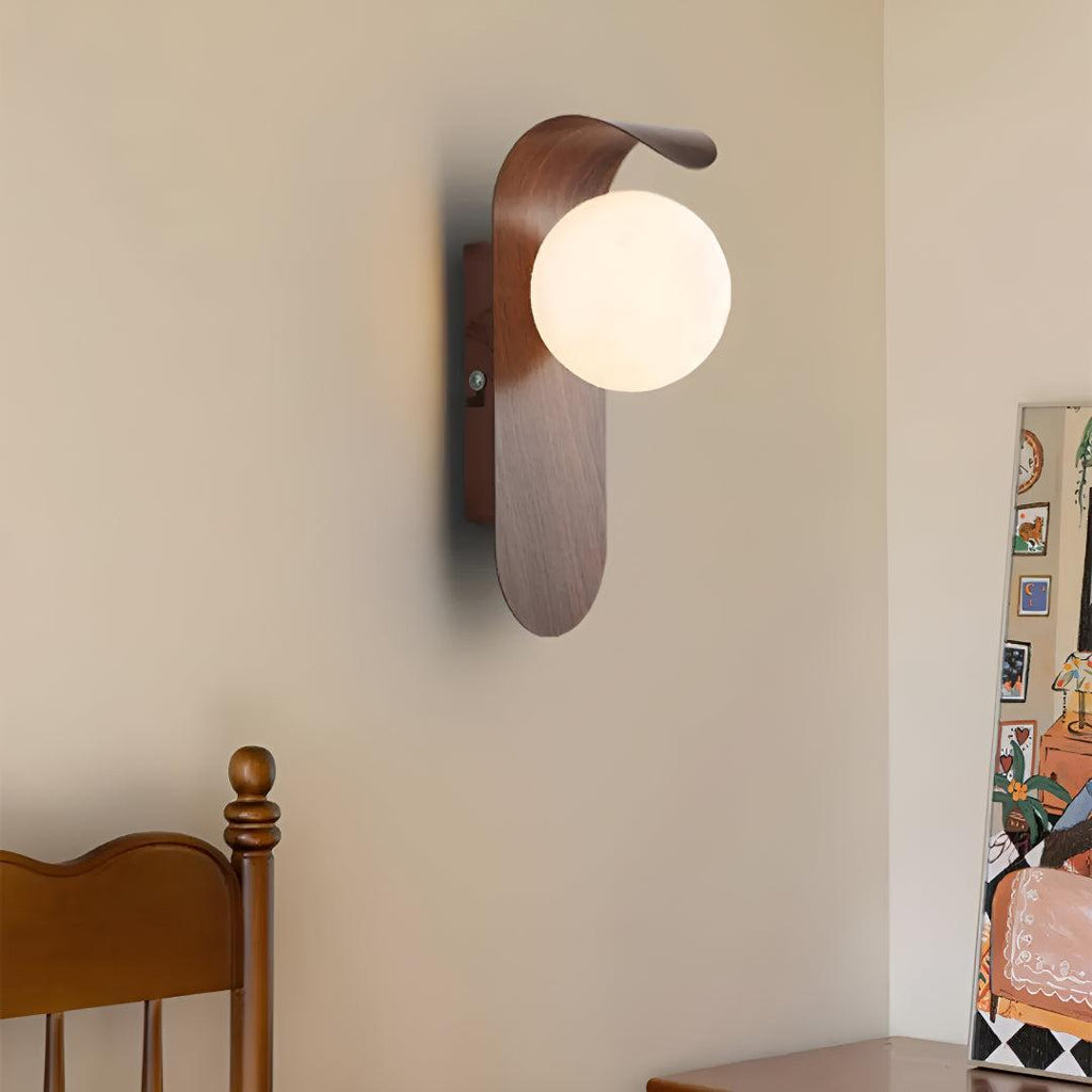 Scandinavian Minimalist Curved Wall Sconce Light Fixture With Frosted Glass Globe