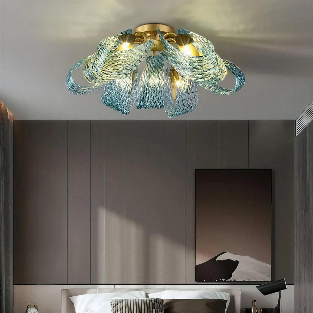 Sculptural Flush Mount Ceiling Light Fixture With Textured Glass