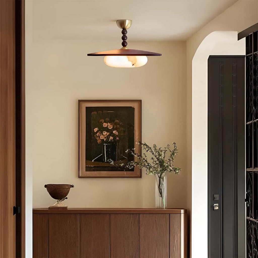 Semi Flush Mount Ceiling Light Fixture With Beaded Pendant And Squashed Globe Shade
